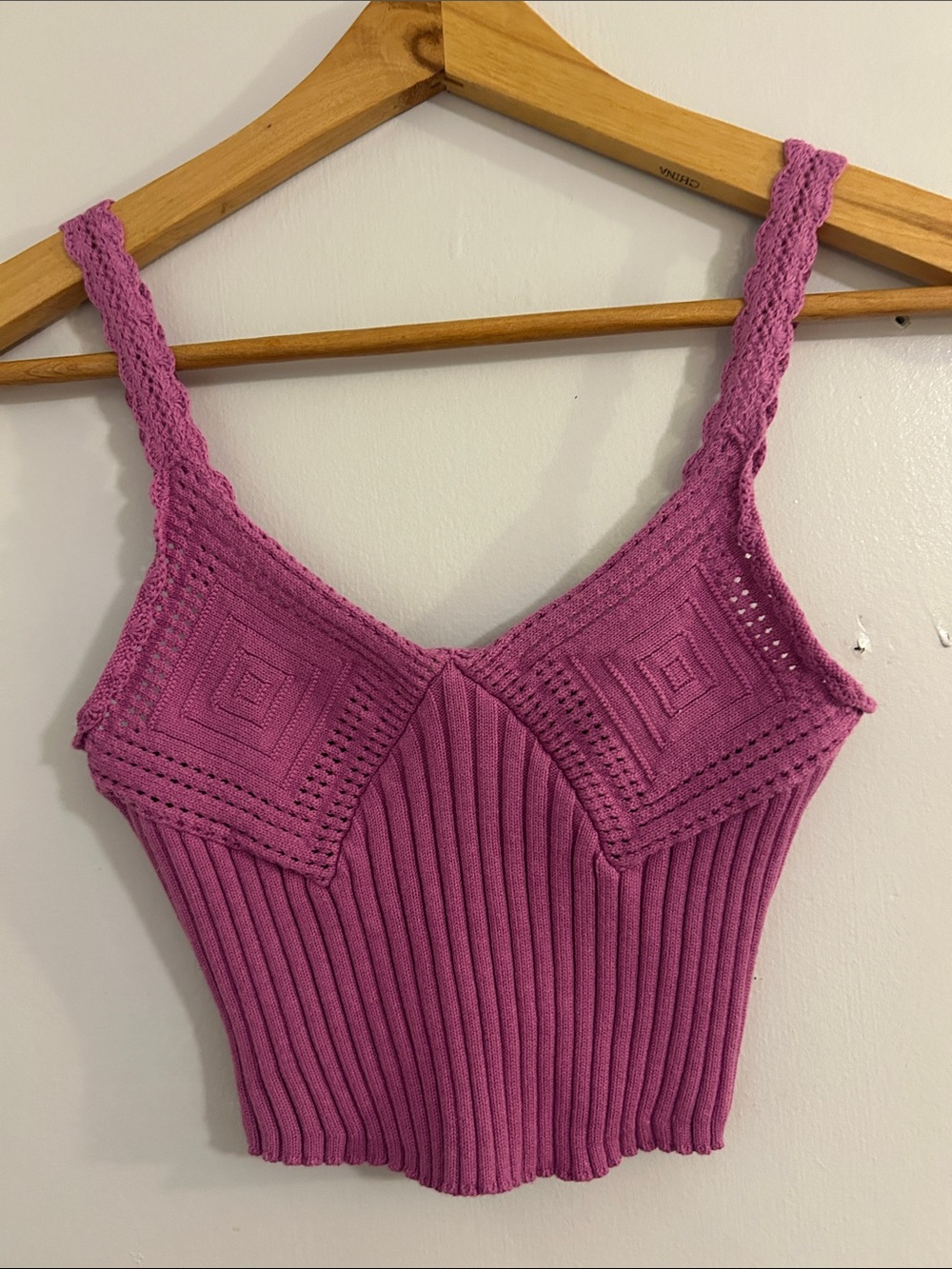 Free People Mauve Pink Crochet-Trim Ribbed Bandeau